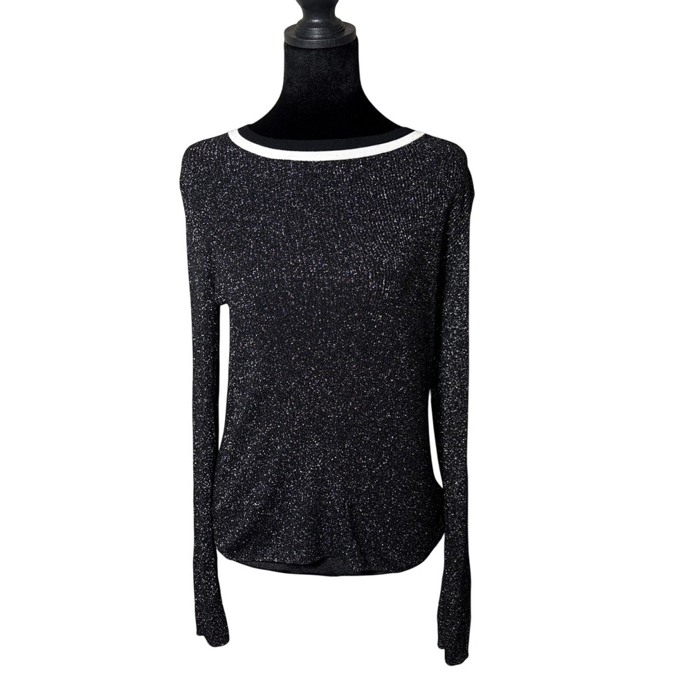 MOTH Anthropologie Black Metallicā Crew Valeria Shine Top Shimmer Medium